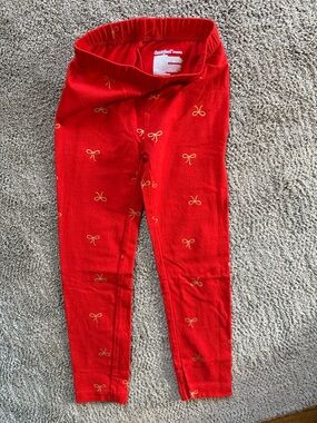 Cat & Jack Red Leggings with Gold Bow Print